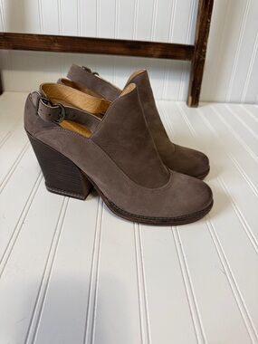 Timberland Marge Taupe Suede Block Heel Ankle Sling-Back Bootie with Buckle